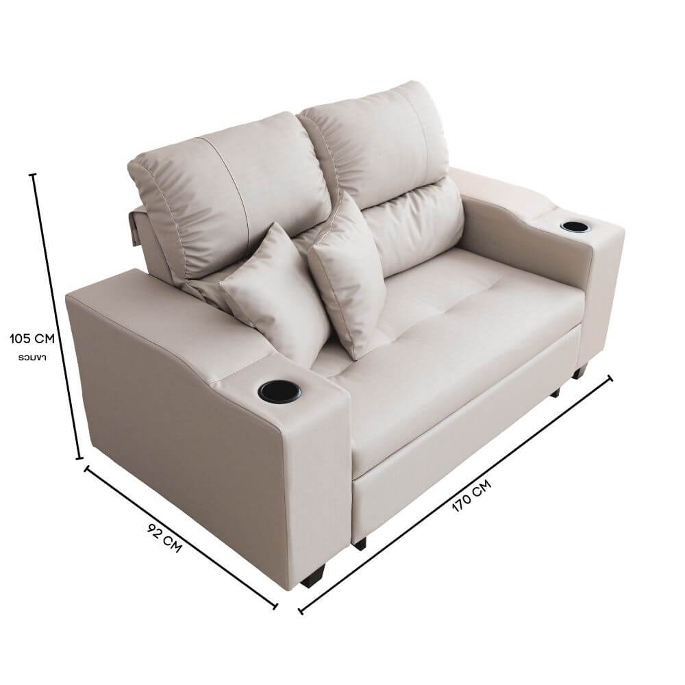 โซฟาเบด CCR FURNITURE รุ่น NEW YORK (นิวยอร์ก) ขนาด 170 cm. หนัง PREMIUM PU สีเบจ (PQ001-19) พร้อมที่วางแก้วน้ำ_4